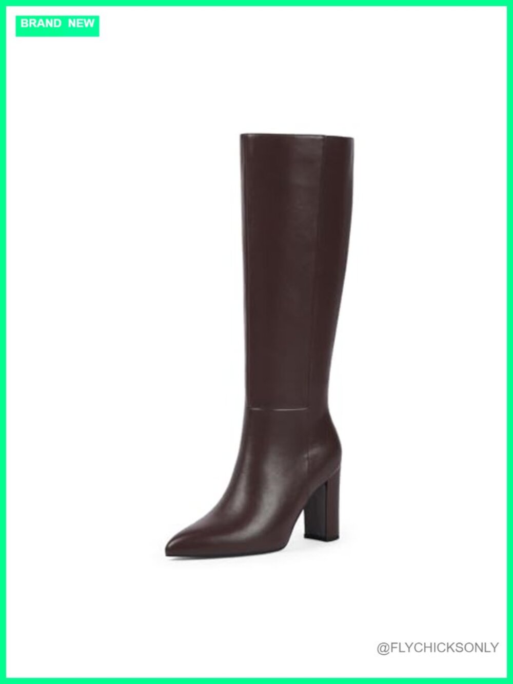 Knee High Boots Pointed Toe Chunky Heel Side Zipper Faux Leather